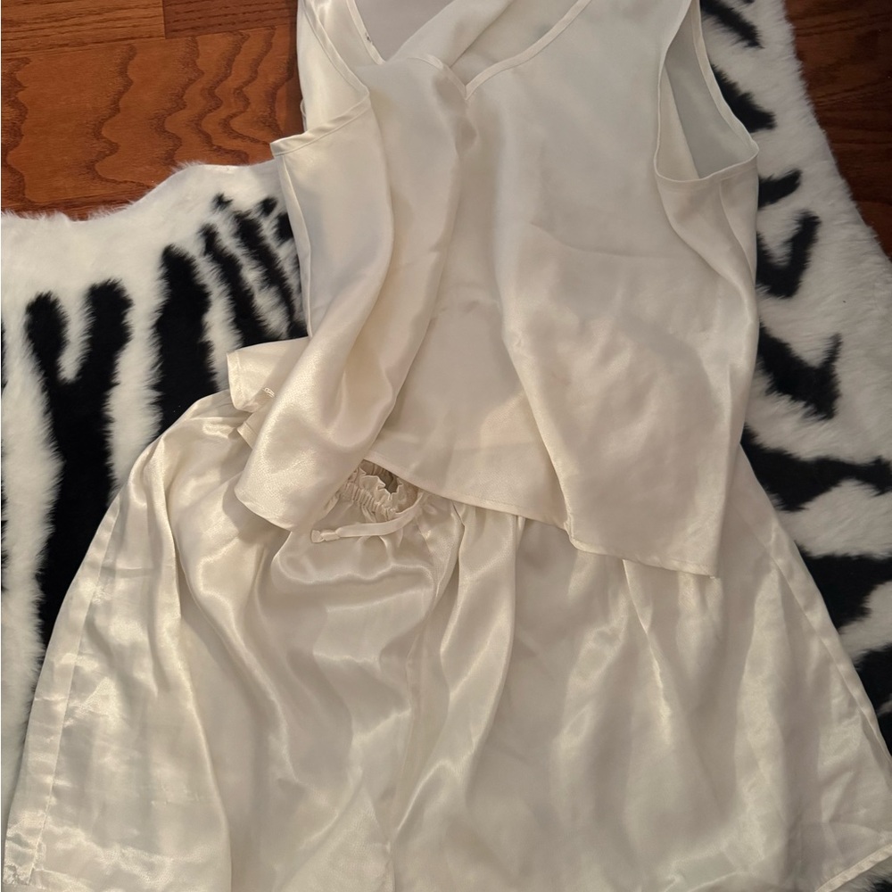 VINTAGE GOLD TAG Victoria's Secret Ivory Satin Two-Piece Set- from the 80s